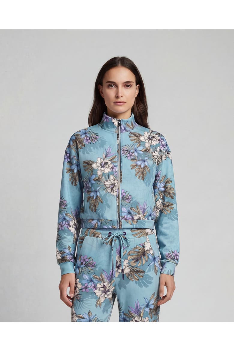 Exotic Floral Womens Cropped Zip Jacket, Alternate, color, EXOTIC FLORAL TEAL