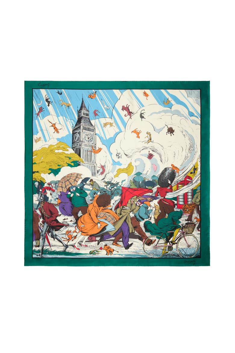 Raining Cats and Dogs  Silk Scarf, Main, color, Kew green