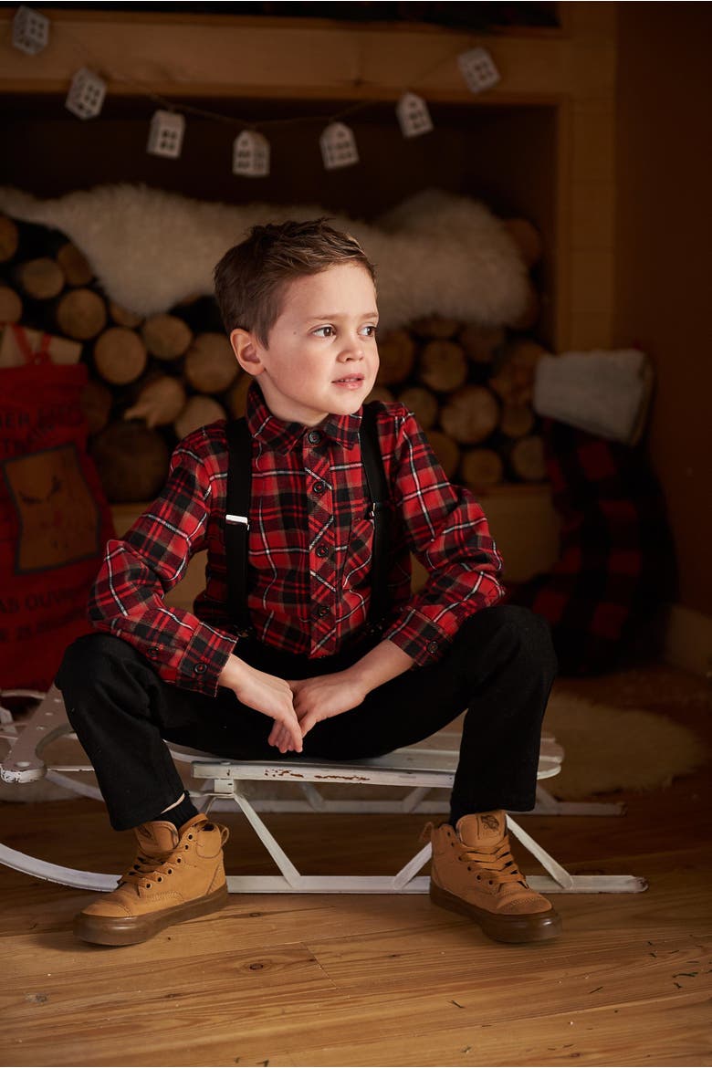 Little Boy's Long Sleeve Button Down Flannel Shirt Plaid Black And Red, Alternate, color, Red Plaid
