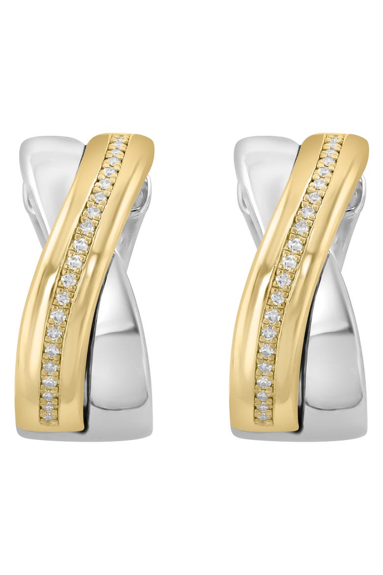 14K Gold Plated Sterling Silver Diamond Huggie Hoop Earrings, Main, color, WHITE