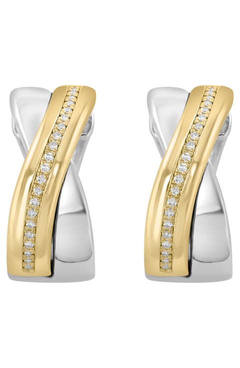 14K Gold Plated Sterling Silver Diamond Huggie Hoop Earrings