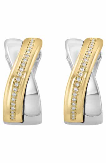 14K Gold Plated Sterling Silver Diamond Huggie Hoop Earrings