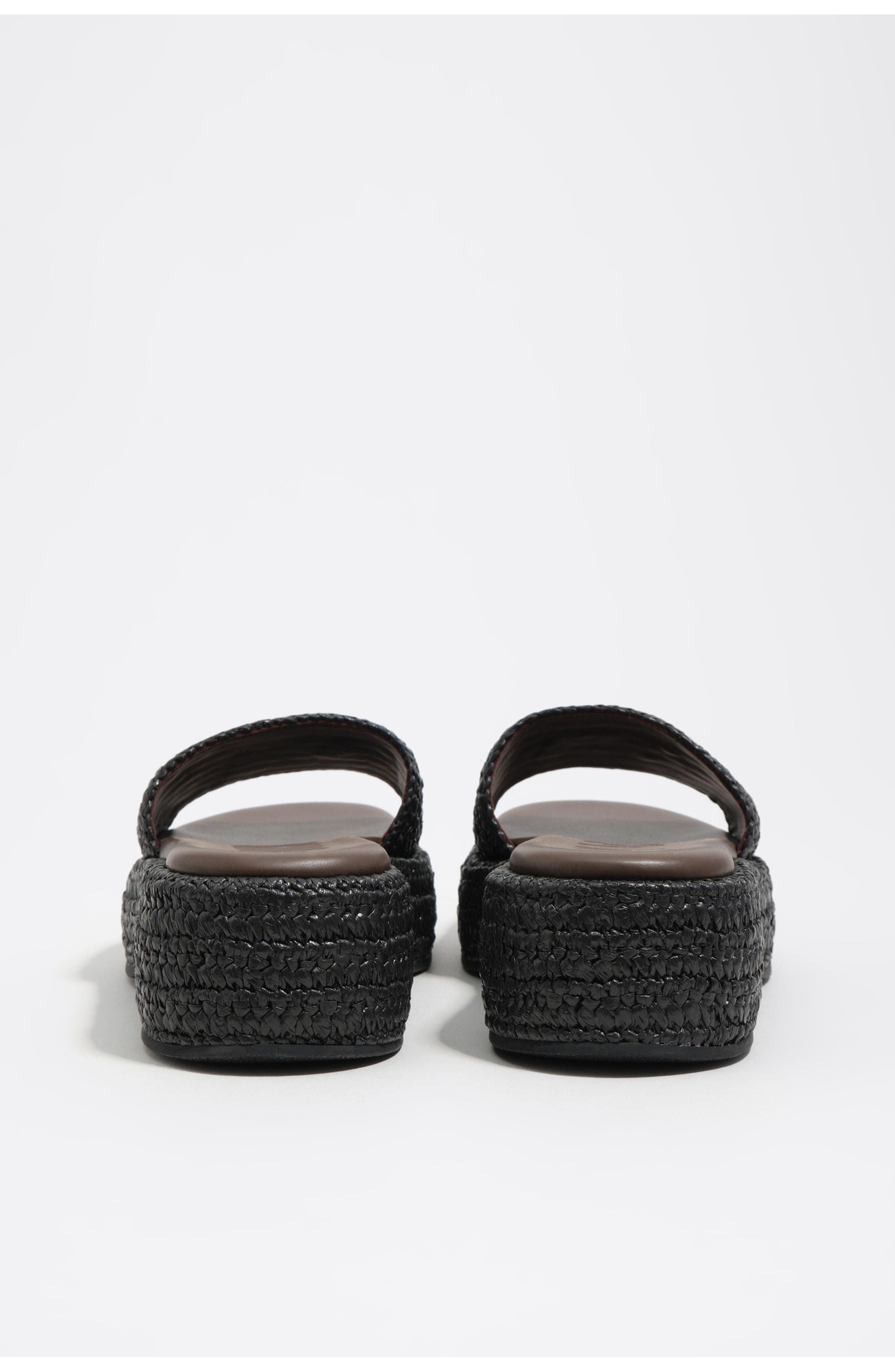 Raffia Platform Sandals, Alternate, color, BLACK