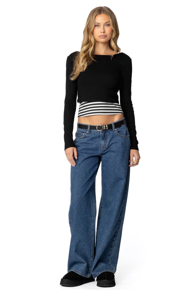 Shania Layered Long Sleeve Crop Top, Alternate, color, BLACK