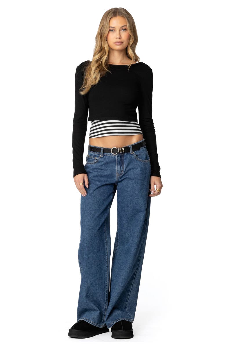 EDIKTED Shania Layered Long Sleeve Crop Top, Alternate, color, Black