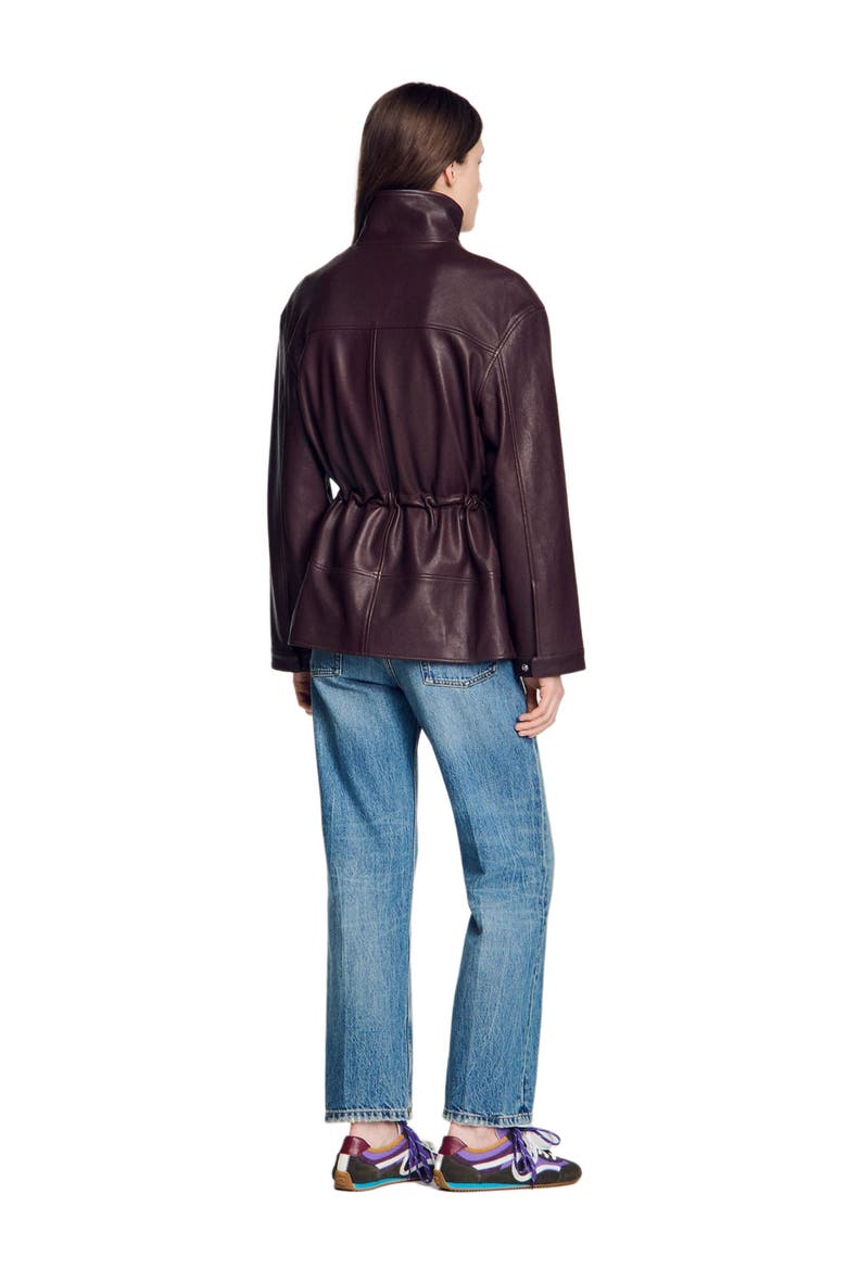 Oversized leather collar jacket, Alternate, color, Bordeaux