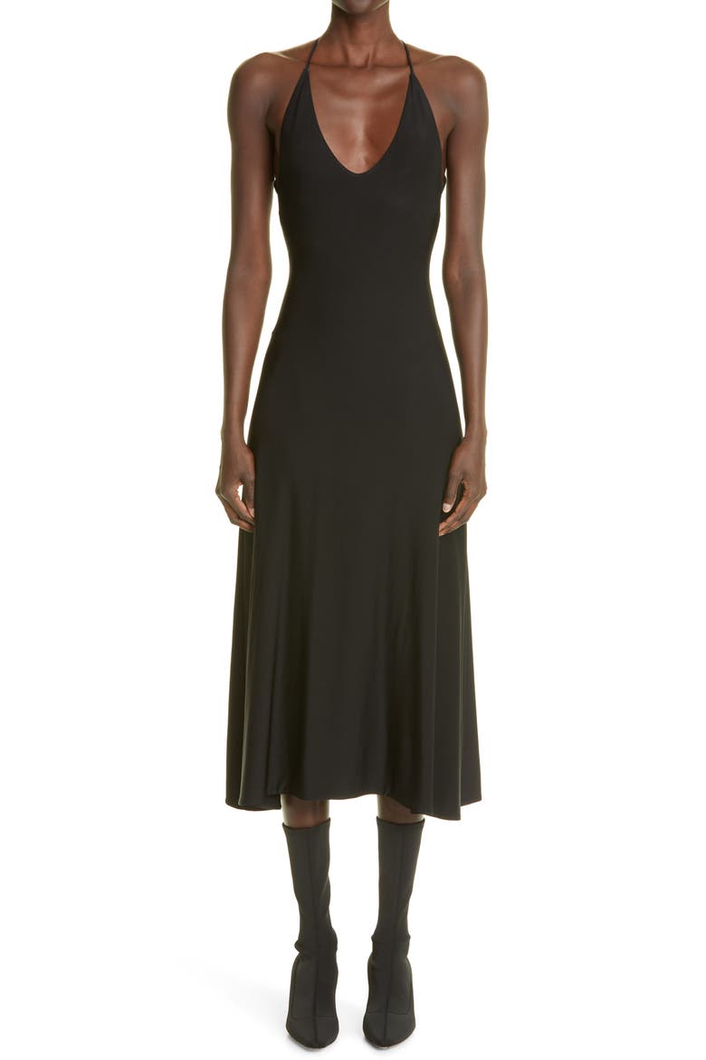 Rina Strappy Back Crepe Jersey Midi Dress, Main, color, BLACK