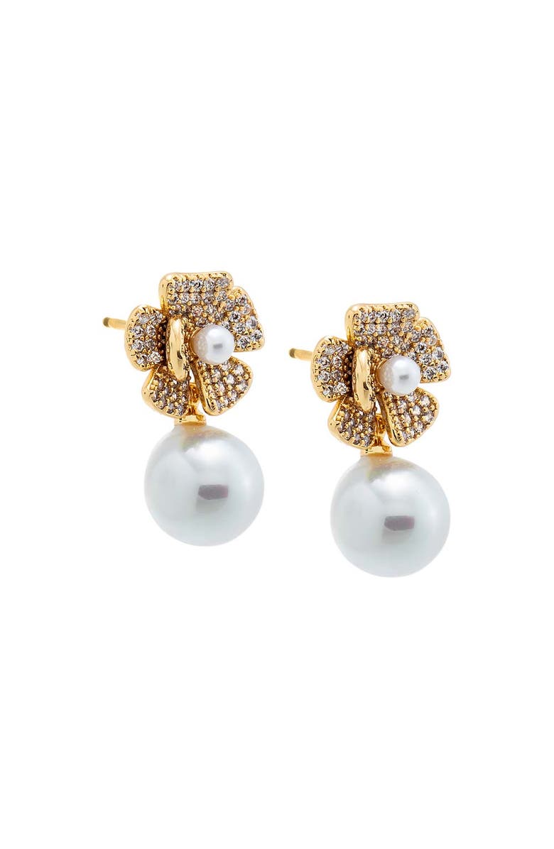BY ADINA EDEN Pave Dangling Flower Pearl Stud Earring, Main, color, 