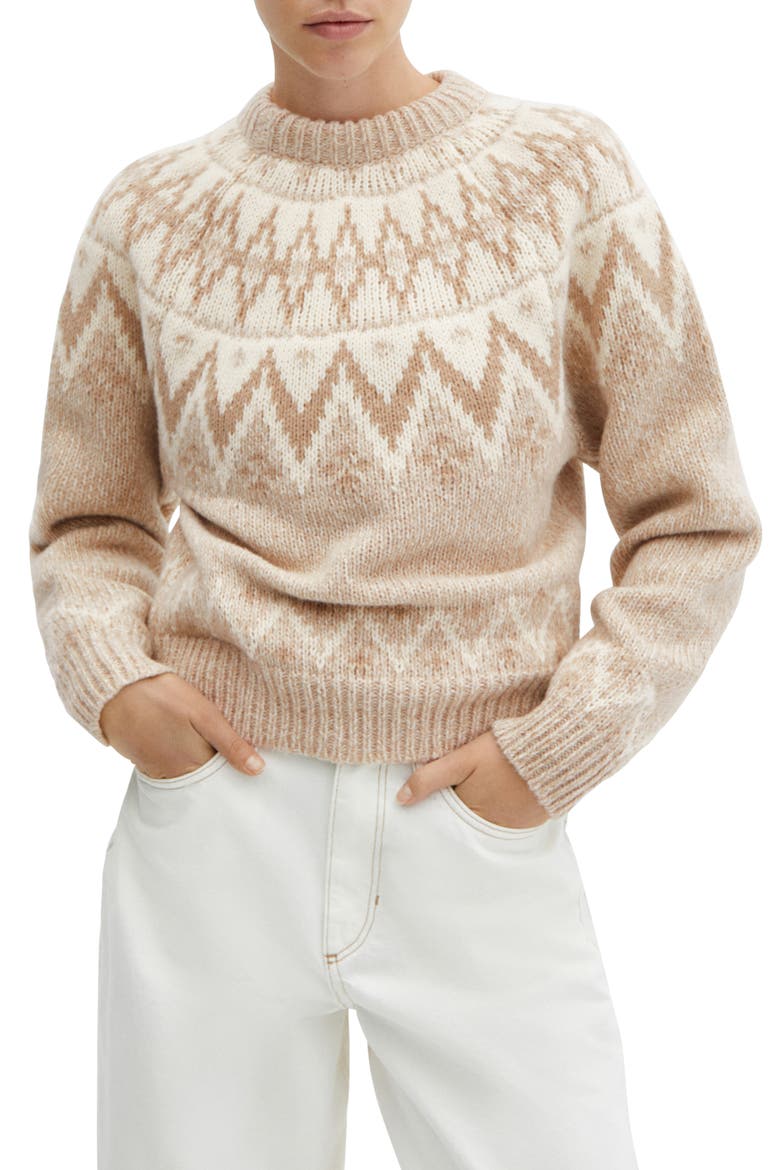 Fair Isle Crewneck Sweater, Main, color, MEDIUM BROWN