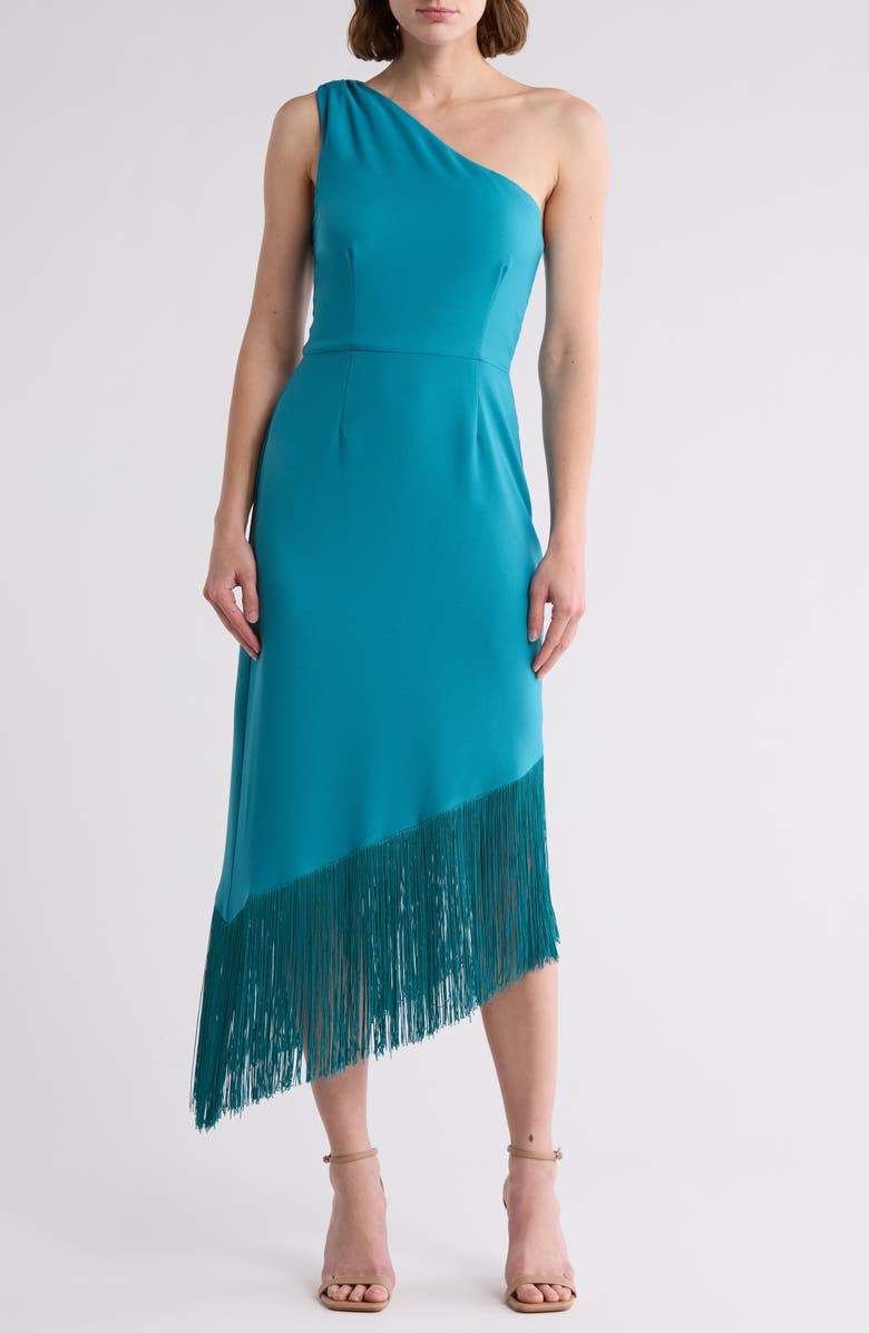 Hutch One Shoulder Fringe Hem Dress, Main, color, Turquoise
