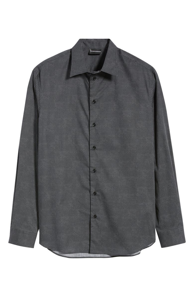 Emporio Armani Micro Dash Button-Up Shirt, Alternate, color, Solid Black