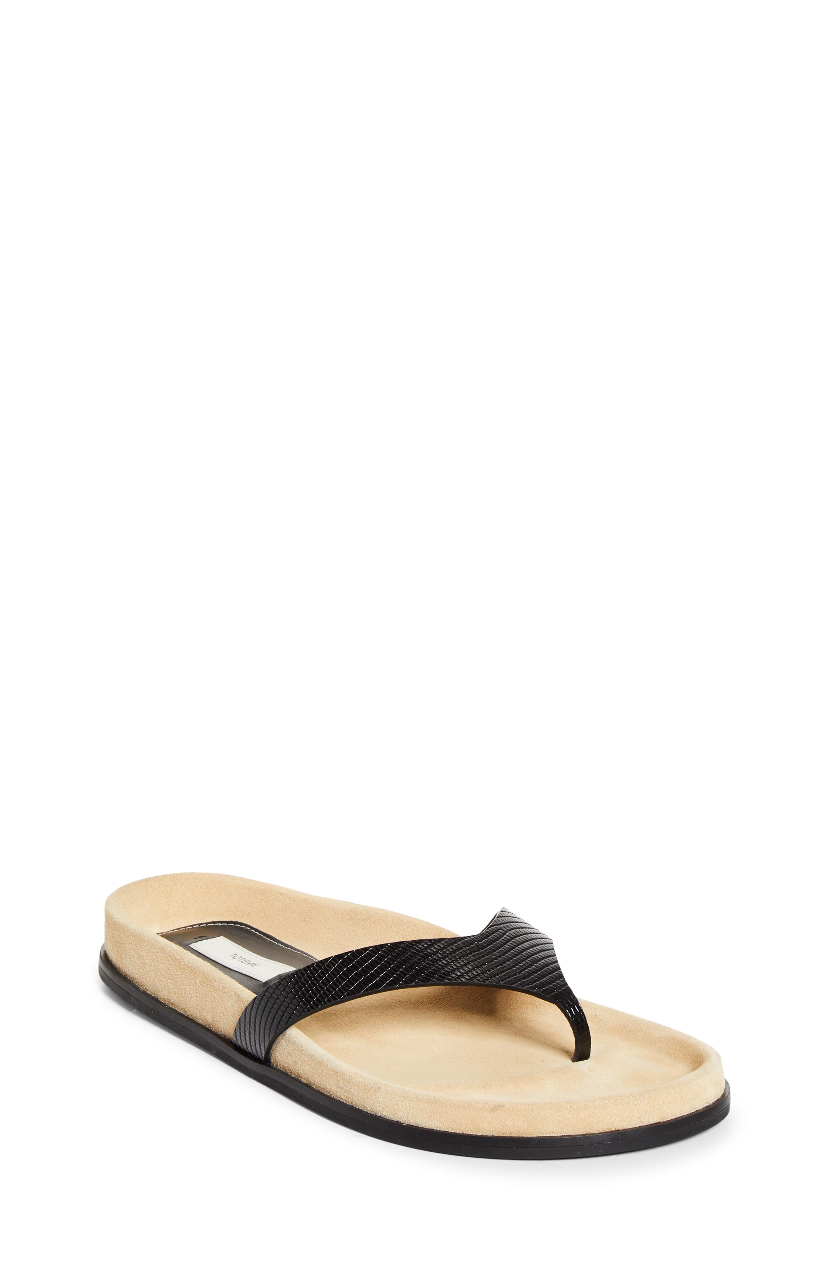 Lizard Embossed Flip Flop, Main, color, BEIGE/ BLACK