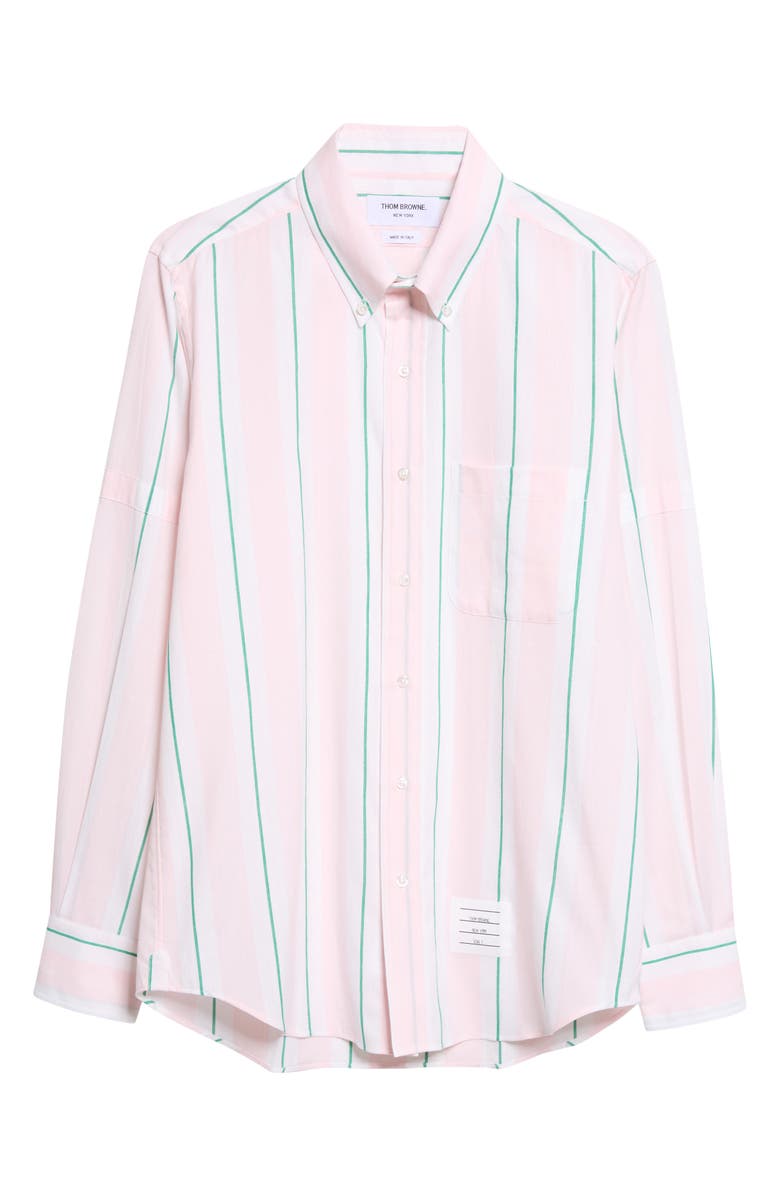 Thom Browne Straight Fit Stripe Cotton Button-Down Shirt, Main, color, Light Pink