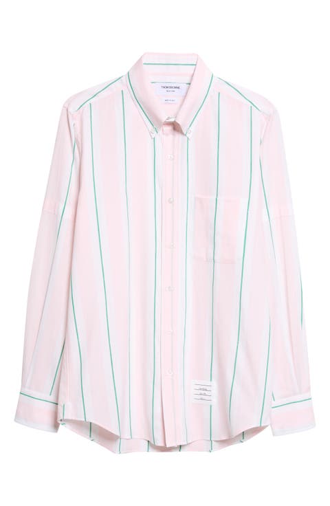 Straight Fit Stripe Cotton Button-Down Shirt