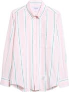 Thom Browne Straight Fit Stripe Cotton Button-Down Shirt