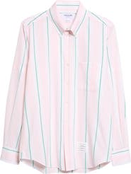 Thom Browne Straight Fit Stripe Cotton Button-Down Shirt