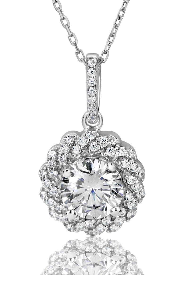 SUZY LEVIAN Sterling Silver Pavé CZ Halo Pendant Necklace, Main, color, Metallic Silver