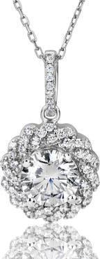 SUZY LEVIAN Sterling Silver Pavé CZ Halo Pendant Necklace