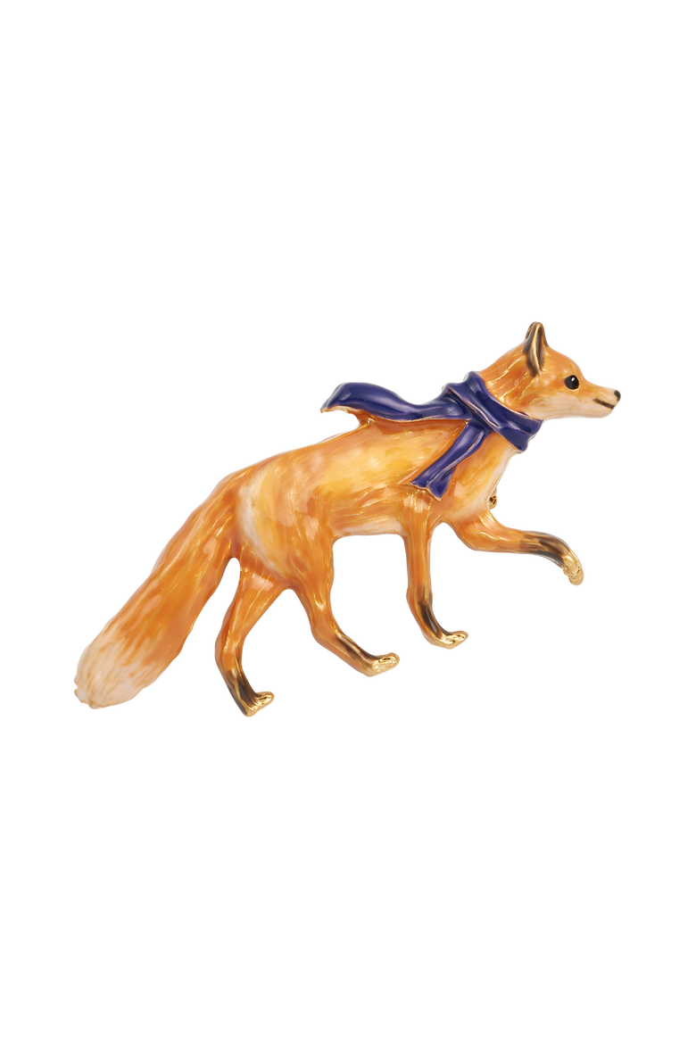 Cosy Fox Enamel Brooch, Alternate, color, Gold