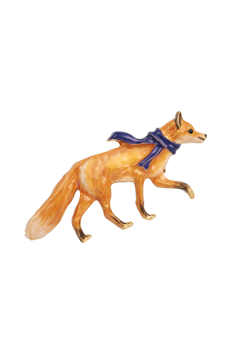 Fable England Cosy Fox Enamel Brooch, Alternate, color, Gold