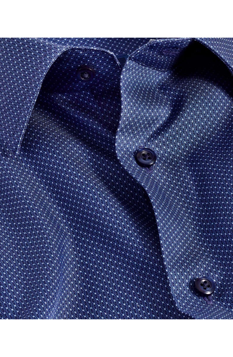 David Donahue Trim Fit Micro Geometric Cotton Dress Shirt, Alternate, color, Navy