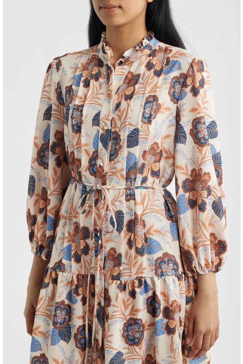 Floral Ruffle Neck Shirtdress, Alternate, color, SAND MULTI