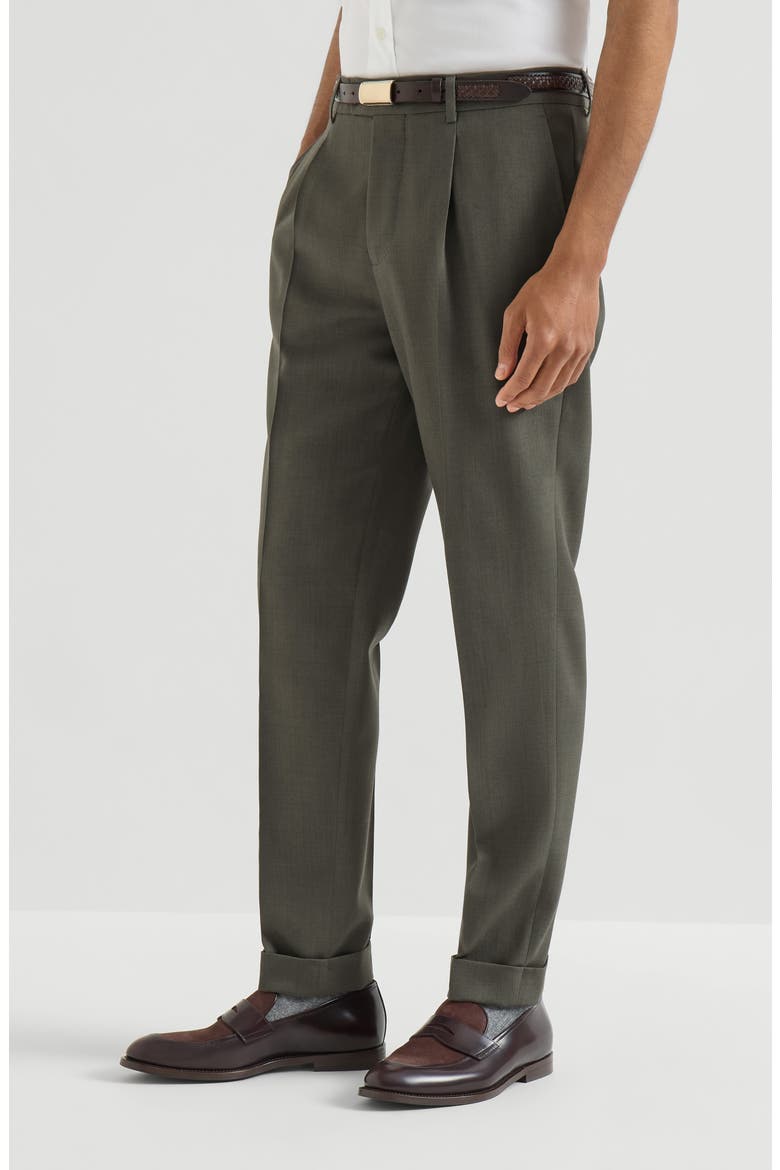 Virgin wool canvas trousers with pleat, Main, color, Forest
