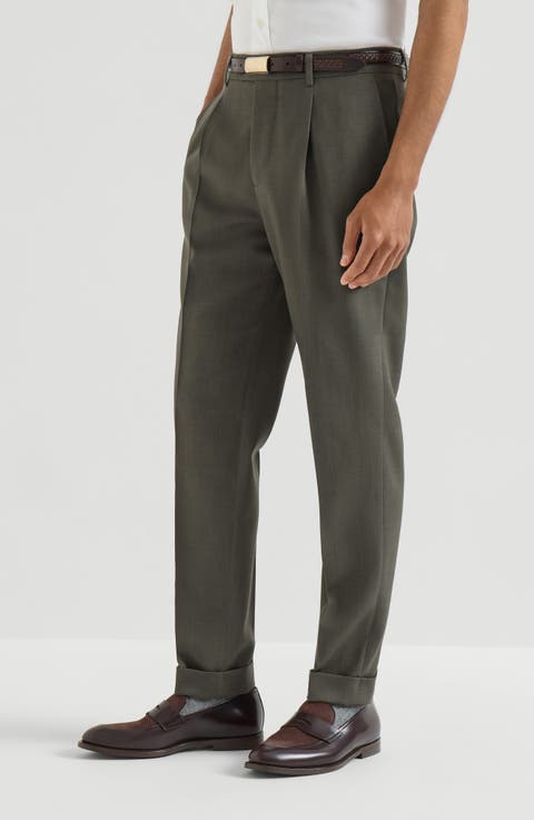 Virgin wool canvas trousers with pleat