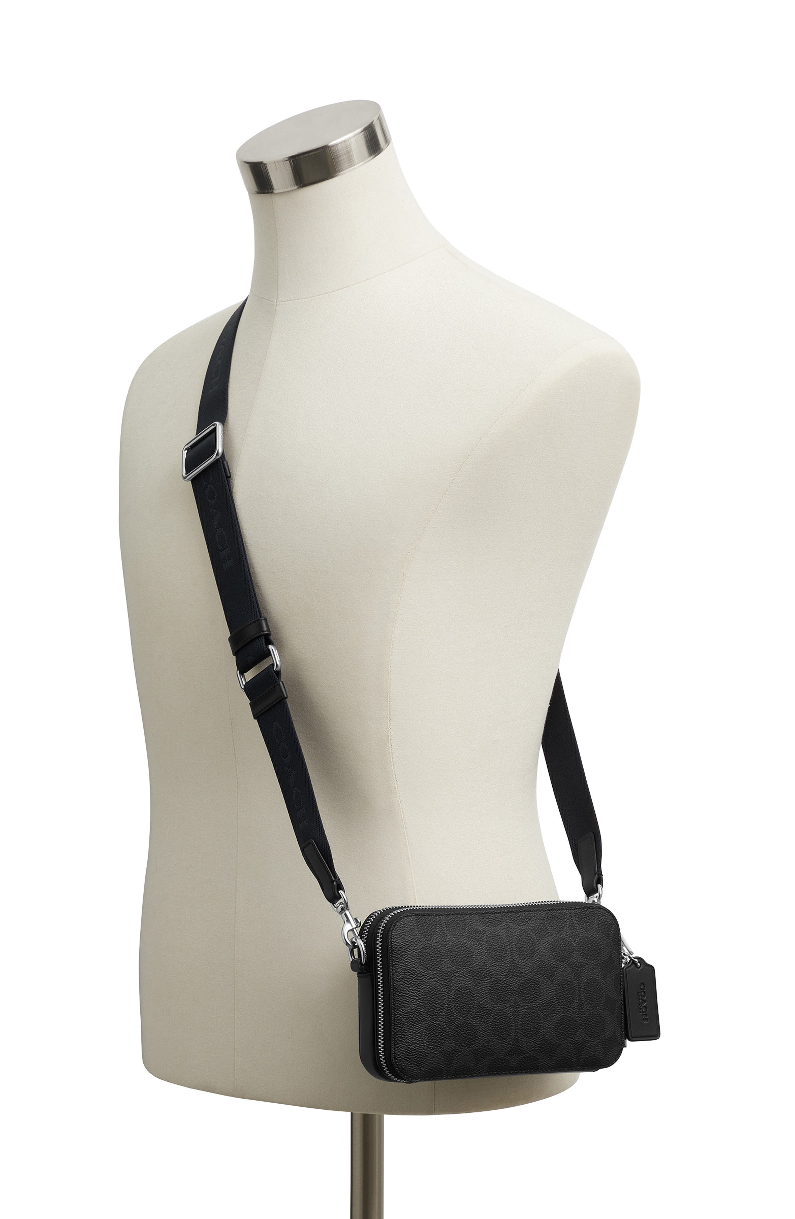 COACH Clinton Signature Coated Canvas Crossbody Bag, Alternate, color, Black Signature