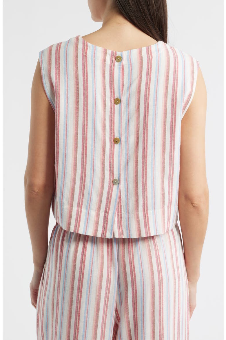 Boxy Back Button Linen Blend Top, Alternate, color, TUSCAN SUNRISE STRIPE