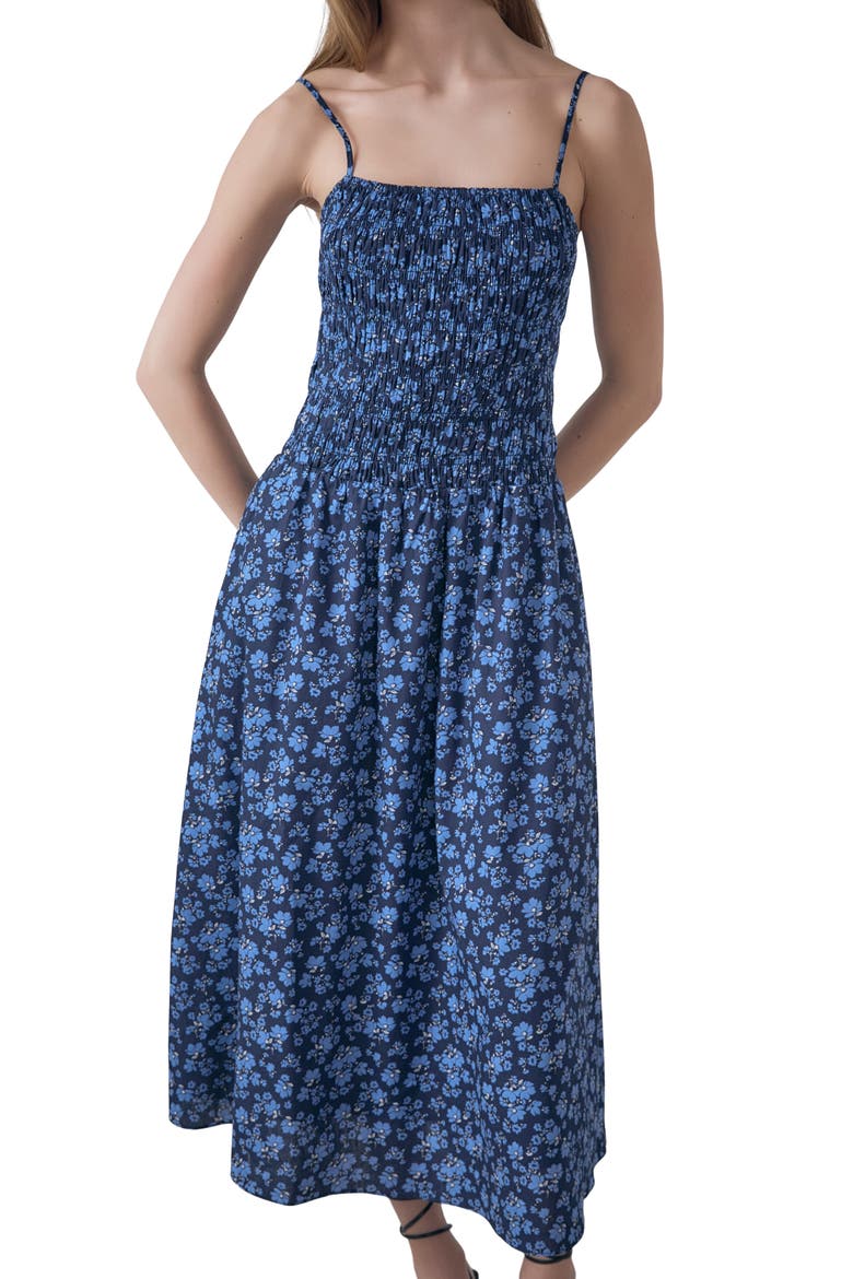 Floral Print Smocked Sleeveless Maxi Dress, Alternate, color, NAVY MULTI
