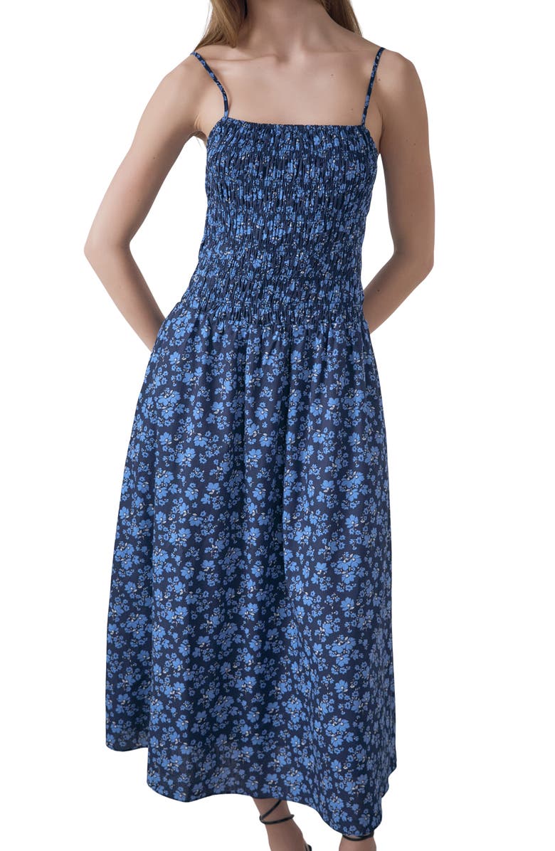 English Factory Floral Print Smocked Sleeveless Maxi Dress, Alternate, color, Navy Multi