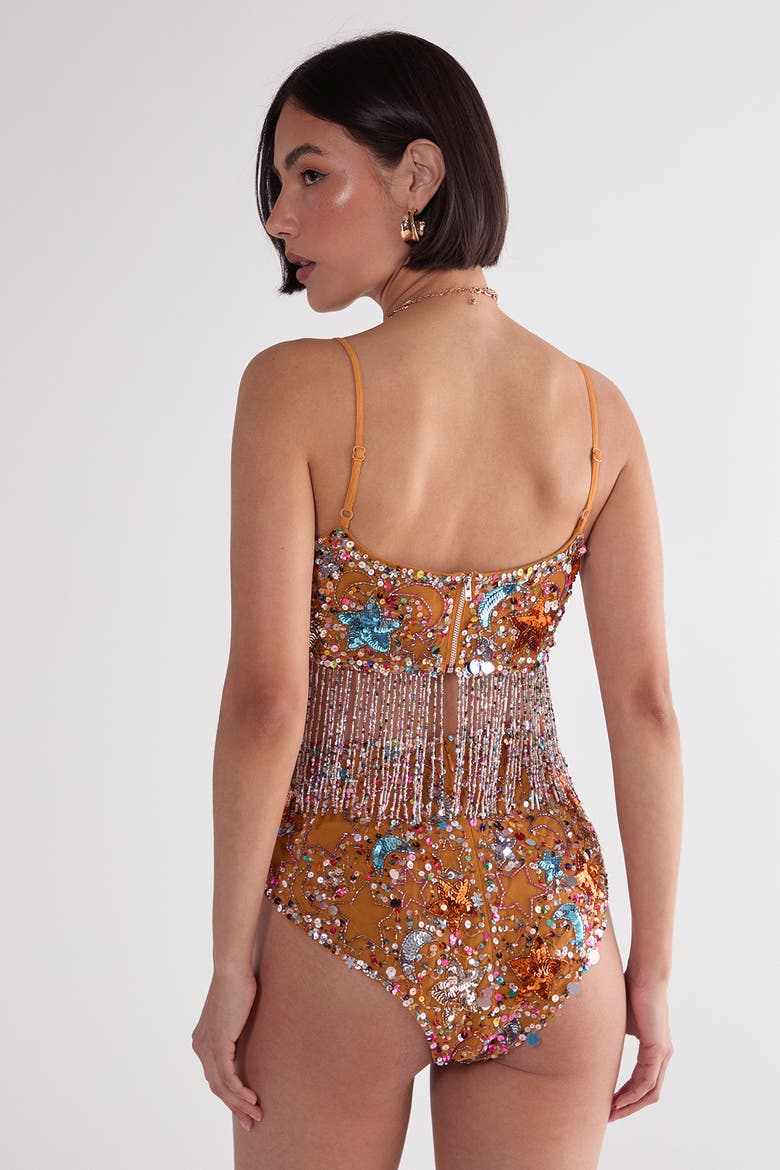 Star Embellished Tassel Booty Shorts, Alternate, color, Orange