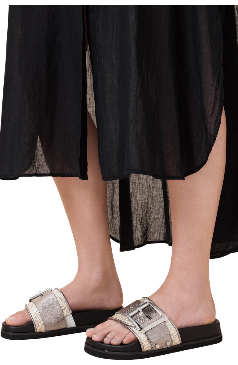 AllSaints Ellie Raffia Stud Slide Sandal, Alternate, color, Silver