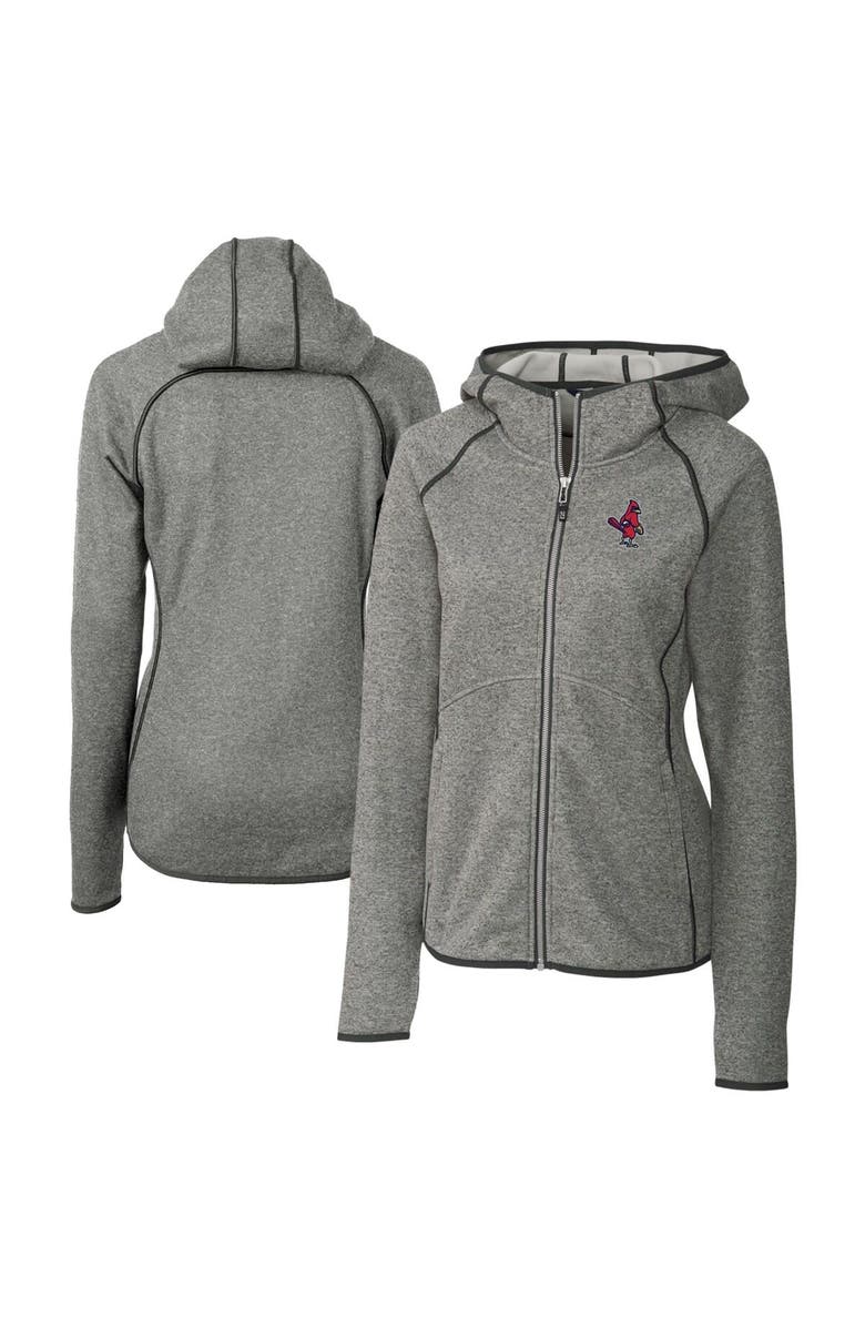 Cutter & Buck Women's Cutter & Buck  Heather Gray Memphis Redbirds Mainsail Sweater Knit Raglan Full-Zip Hoodie, Main, color, 