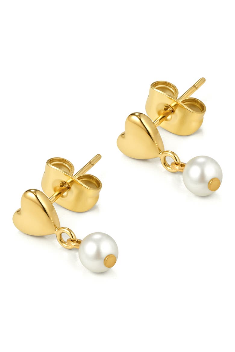 Mini Heart Imiitation Pearl Drop Earrings, Alternate, color, GOLD