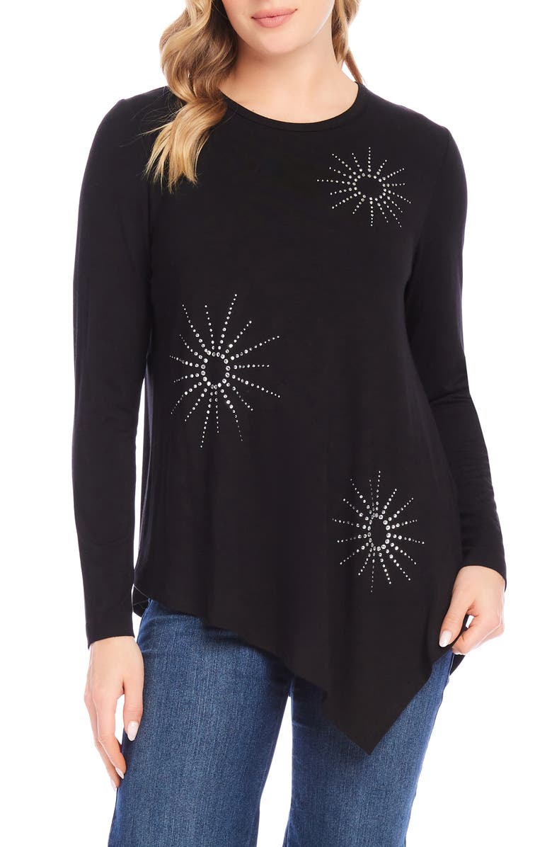Karen Kane Embellished Sun Asymmetric Hem Top, Main, color, 