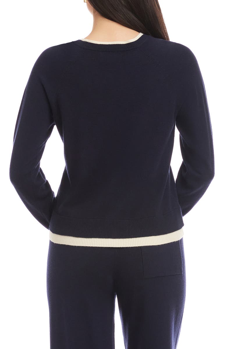 Karen Kane Contrast Trim Crewneck Sweater, Alternate, color, Navy W/ Cream