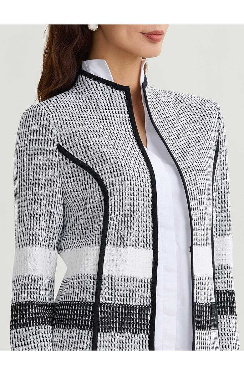 Misook Monochrome Jacquard Knit Jacket, Alternate, color, Black/White/ Grey
