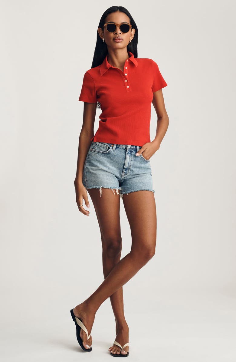 Mavi Jeans Crop Stretch Cotton Rib Polo T-Shirt, Alternate, color, 
