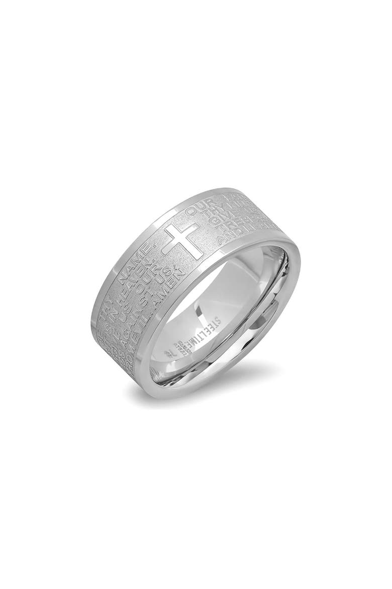 Men's Lord's Prayer Band Ring, Main, color, SILVER
