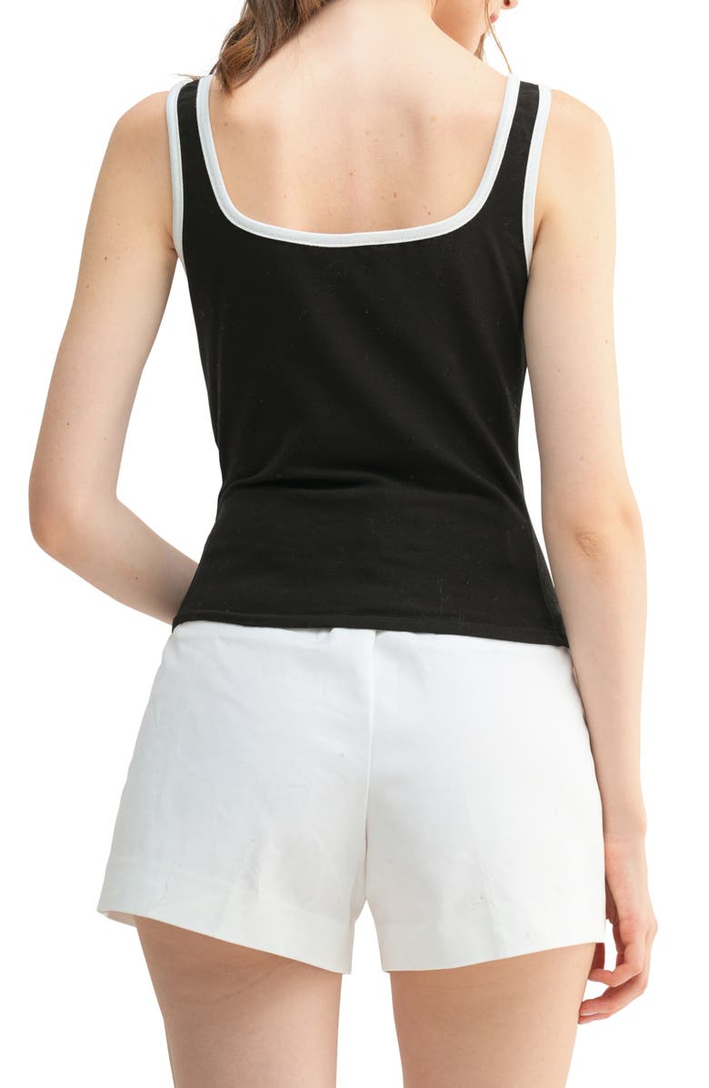 Lush Bow Contrast Keyhole Tank, Alternate, color, Black White