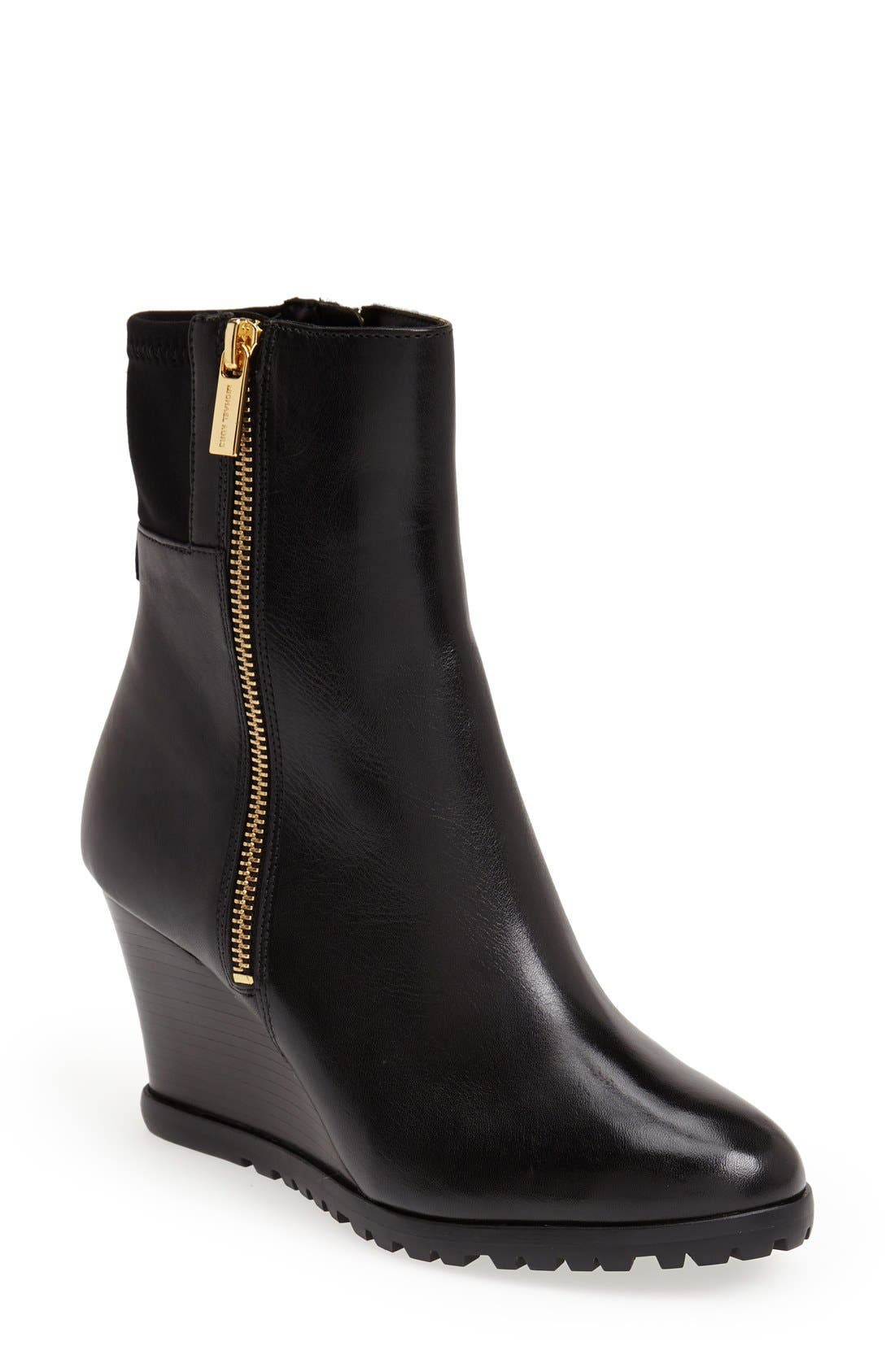 'Aileen' Stacked Wedge Bootie, Main, color, BLACK