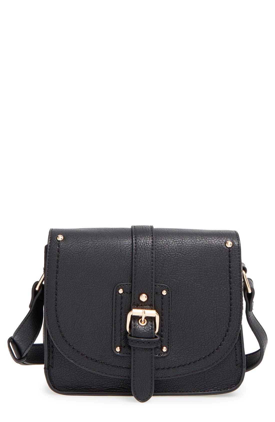 'Saylah' Structured Faux Leather Crossbody Bag, Main, color, BLACK