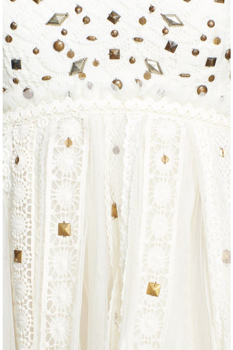 Stud Lace Trim Midi Dress, Alternate, color, IVORY