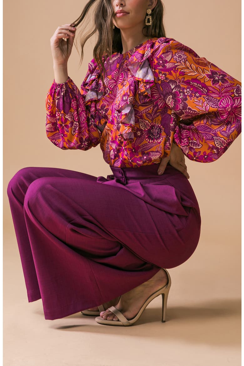 Floral Ruffle Long Sleeve Top, Alternate, color, RUST MAGENTA