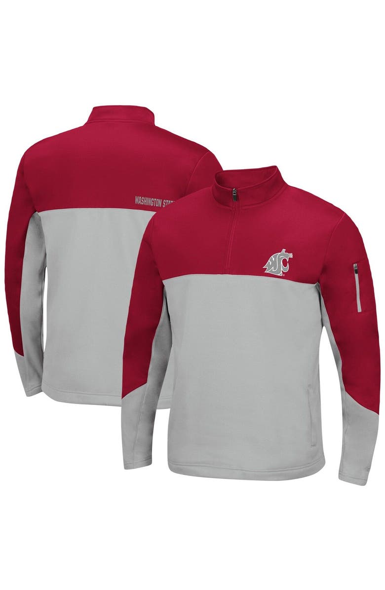 COLOSSEUM Men's Colosseum Crimson/Gray Washington State Cougars Triple Dog Dare Quarter-Zip Jacket, Main, color, 