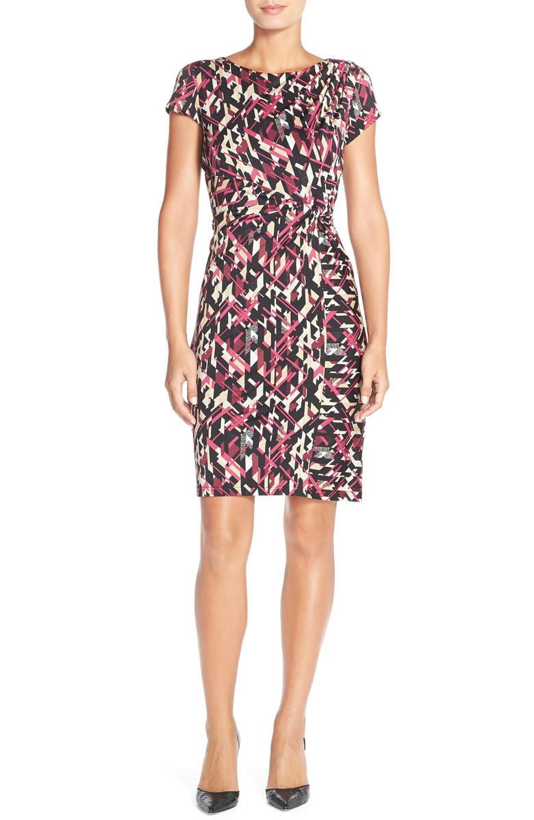 Ellen Tracy Print Jersey Faux Wrap Sheath Dress, Alternate, color, 