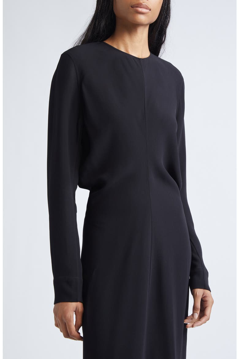 Slouch Waist Long Sleeve Cady Dress, Alternate, color, BLACK