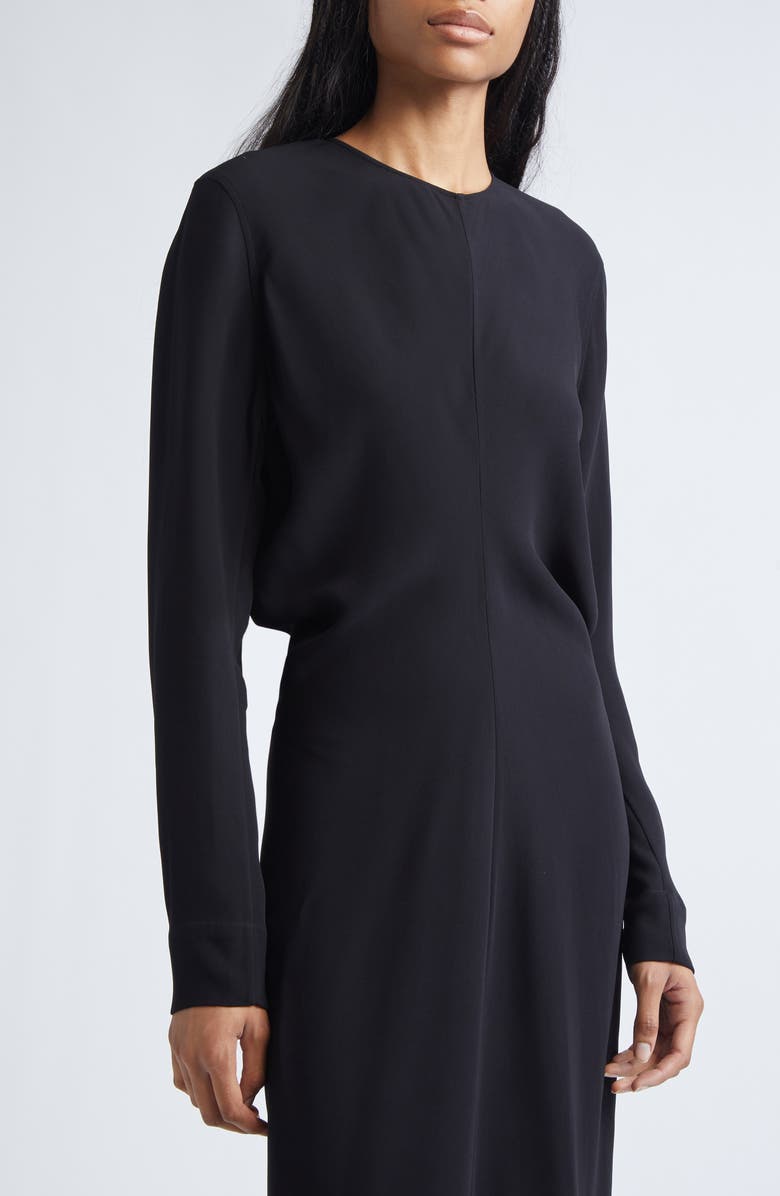 TOTEME Slouch Waist Long Sleeve Cady Dress, Alternate, color, Black